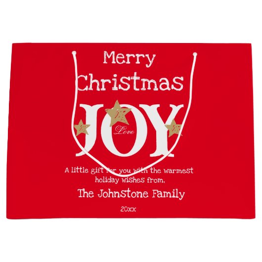 Merry Christmas Name Script Schattige Rood Groot Cadeauzakje (Voorkant)