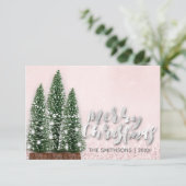 Merry Christmas Name Tree Roos Lights Silver Pink Kaart (Staand voorkant)