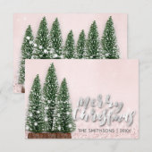 Merry Christmas Name Tree Roos Lights Silver Pink Kaart (Voorkant / Achterkant)