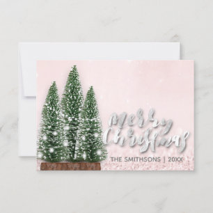 Merry Christmas Name Tree Roos Lights Silver Pink Kaart