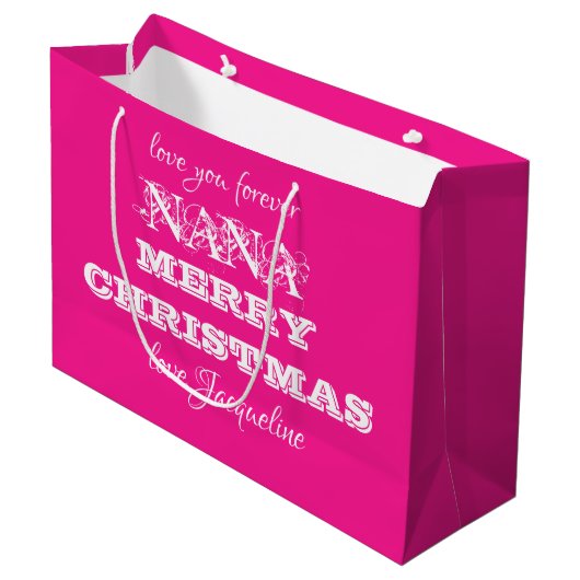Merry Christmas Nana Classic Script Chic Pink Groot Cadeauzakje (Voorkant Gekanteld)