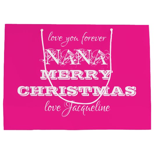 Merry Christmas Nana Classic Script Chic Pink Groot Cadeauzakje (Achterkant)