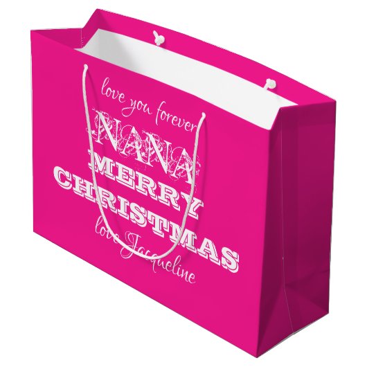 Merry Christmas Nana Classic Script Chic Pink Groot Cadeauzakje (Achterkant Gekanteld)