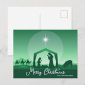 Merry Christmas Nativity Scene Green Religious Feestdagenkaart (Voorkant / Achterkant)