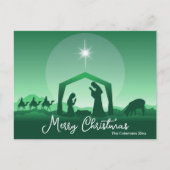 Merry Christmas Nativity Scene Green Religious Feestdagenkaart (Voorkant)
