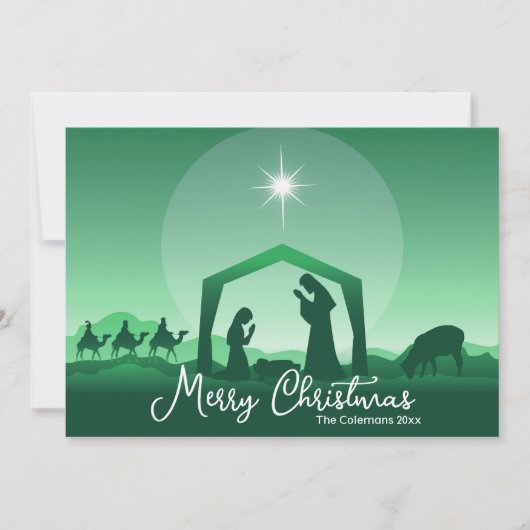 Merry Christmas Nativity Scene Green Religious Feestdagenkaart (Voorkant)