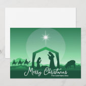 Merry Christmas Nativity Scene Green Religious Feestdagenkaart (Voorkant / Achterkant)