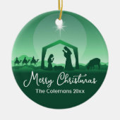 Merry Christmas Nativity Scene Green Religious Keramisch Ornament (Voorkant)