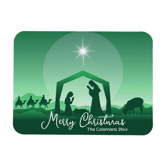 Merry Christmas Nativity Scene Green Religious Magneet (Horizontaal)