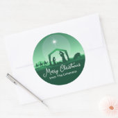 Merry Christmas Nativity Scene Green Religious Ronde Sticker (Envelop)