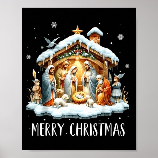 Merry Christmas Nativity Scene North Star Baby Jes Poster (Voorkant)
