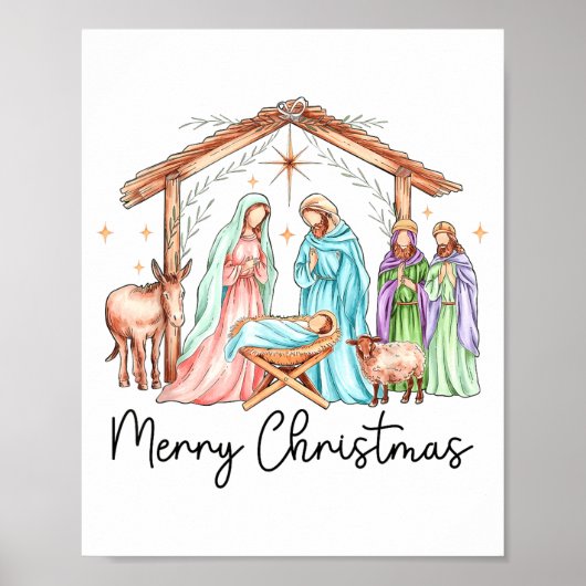 Merry Christmas Nativity Scene North Star Baby Jes Poster (Voorkant)