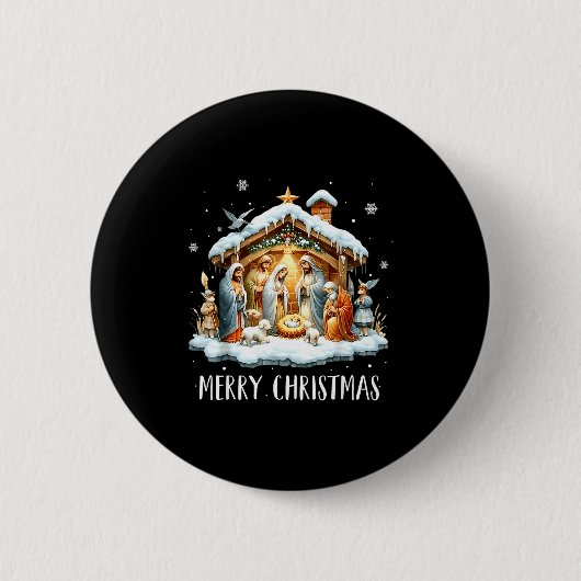 Merry Christmas Nativity Scene North Star Baby Jes Ronde Button 5,7 Cm (Voorkant)