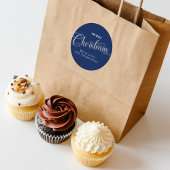 Merry Christmas Navy Blauw Script Custom Ronde Sticker