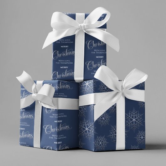 Merry Christmas Navy Blue gepersonaliseerd Inpakpapier Vel