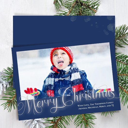 Merry Christmas Navy Blue One fotoscript Feestdagenkaart