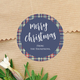 Merry Christmas Navy Blue Schattigee kalligrafie S Ronde Sticker