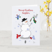 Merry Christmas Neighbor Snowman Holiday Card      Kaart (Gele Bloem)