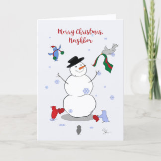 Merry Christmas Neighbor Snowman Holiday Card      Kaart