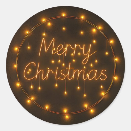 Merry Christmas Neon Lights Design Ronde Sticker (Voorkant)