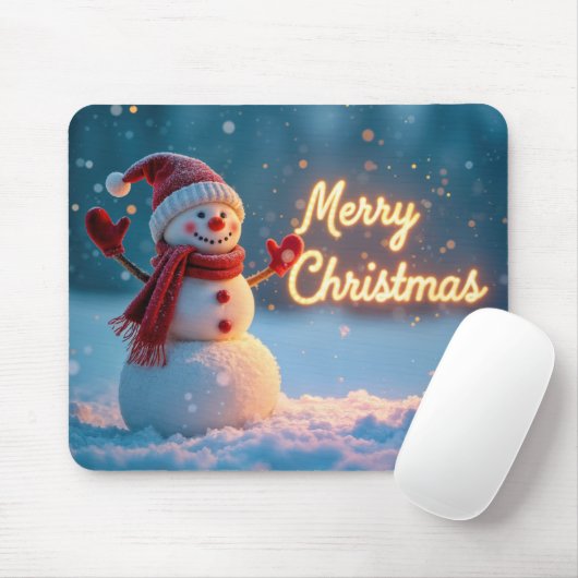 Merry Christmas Neon Sign With Snowman Muismat (Met muis)