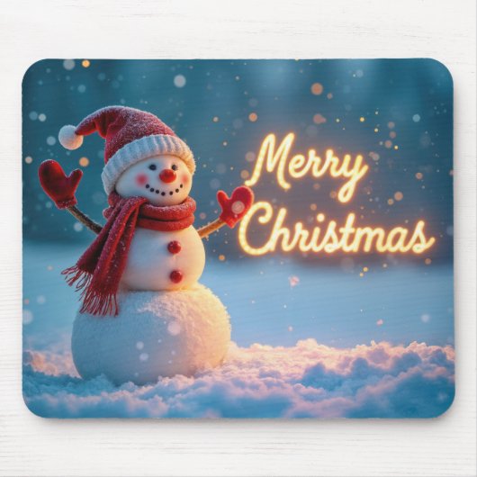 Merry Christmas Neon Sign With Snowman Muismat (Voorkant)