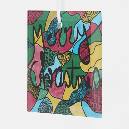 MERRY CHRISTMAS NEUROGRAPHIC & BLACK LINE GLAS ORNAMENT (Voorkant links)