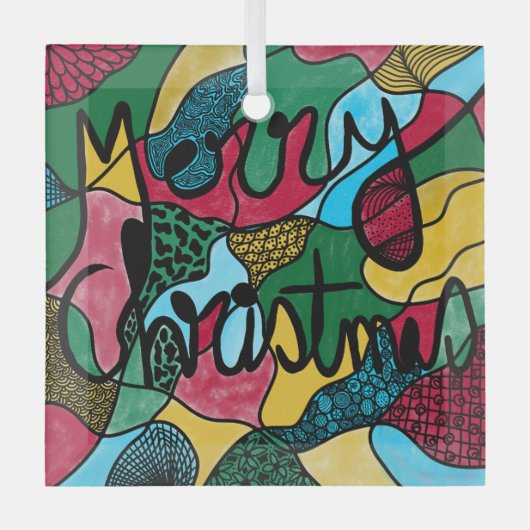 MERRY CHRISTMAS NEUROGRAPHIC & BLACK LINE GLAS ORNAMENT (Voorkant)