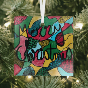 MERRY CHRISTMAS NEUROGRAPHIC & BLACK LINE GLAS ORNAMENT
