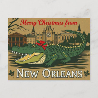 Merry Christmas New Orleans Alligator Feestdagenkaart