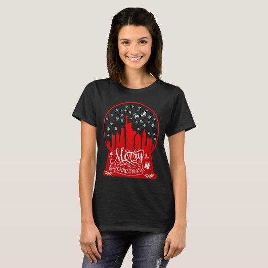 Merry Christmas New York Skyline In Snow Globe Sno T-shirt (Voorkant volledig)