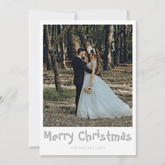 Merry Christmas Newlywed Photo Light Gray Text Feestdagenkaart (Voorkant)