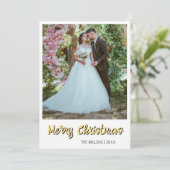 Merry Christmas Newlywed Photo Soft Gold Feestdagenkaart (Staand voorkant)