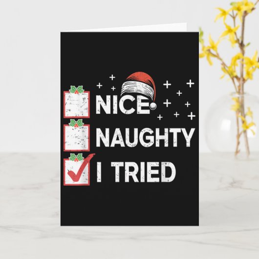 Merry Christmas Nice Naughty I Tried Christmas Lis Kaart (Gele Bloem)