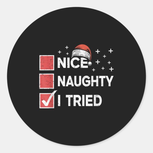 Merry Christmas Nice Naughty I Tried Christmas Lis Ronde Sticker (Voorkant)
