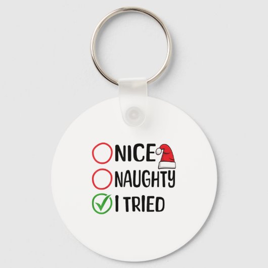 Merry Christmas Nice Naughty I Tried Christmas Lis Sleutelhanger (Voorkant)