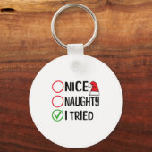 Merry Christmas Nice Naughty I Tried Christmas Lis Sleutelhanger (Voorkant)