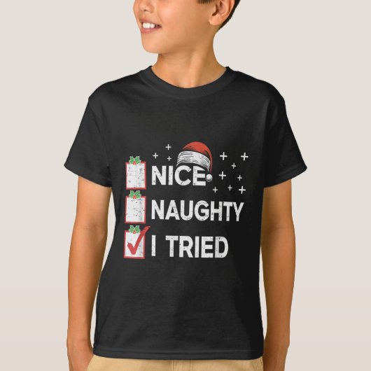 Merry Christmas Nice Naughty I Tried Christmas Lis T-shirt (Voorkant)
