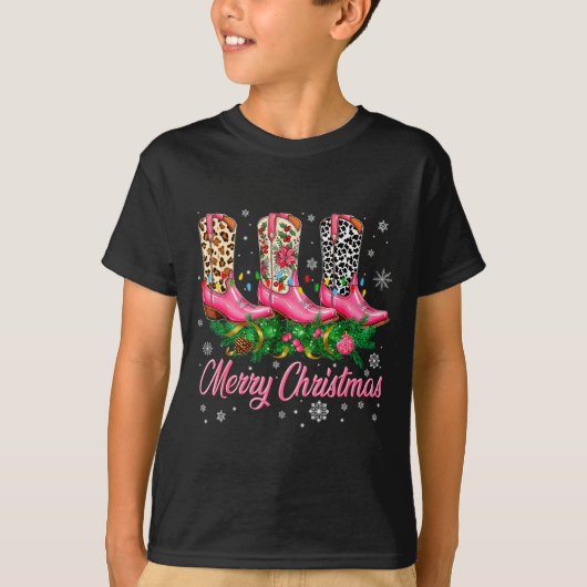 Merry Christmas Nk Cowboy Boots Pajamas Pjs Xmas W T-shirt (Voorkant)