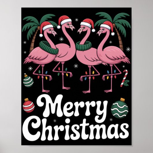 Merry Christmas Nk Flamingo Santa Hat Xmas Light T Poster (Voorkant)