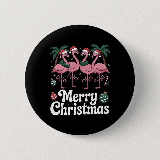 Merry Christmas Nk Flamingo Santa Hat Xmas Light T Ronde Button 5,7 Cm (Voorkant)