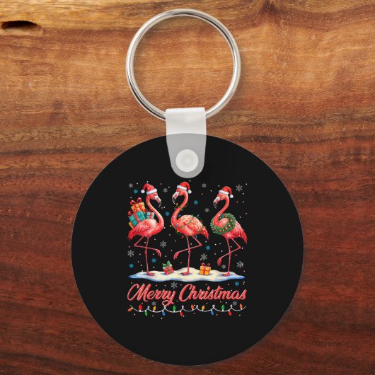 Merry Christmas Nk Flamingo Santa Xmas Womens Mens Sleutelhanger (Voorkant)