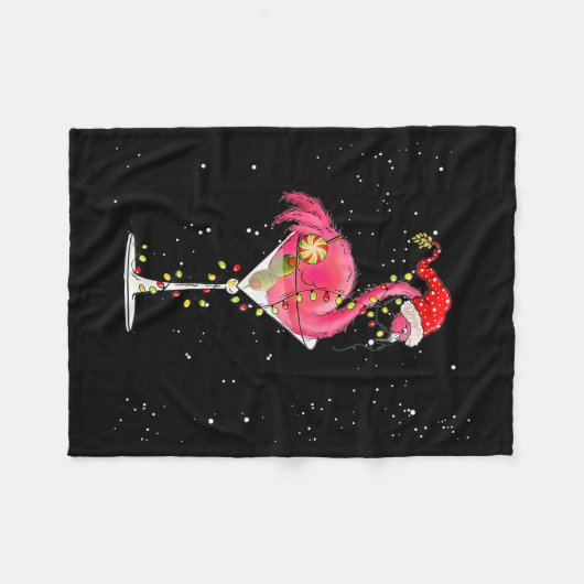 Merry Christmas Nk Flamingo Wine Drinking Lights X Fleece Deken (Voorkant (Horizontaal))