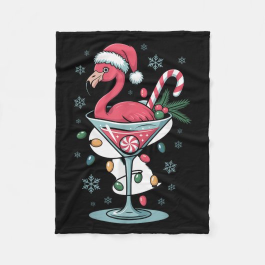Merry Christmas Nk Flamingo Wine Drinking Lights X Fleece Deken (Voorkant)