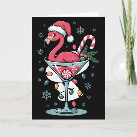 Merry Christmas Nk Flamingo Wine Drinking Lights X Kaart (Voorkant)