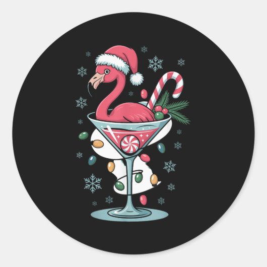Merry Christmas Nk Flamingo Wine Drinking Lights X Ronde Sticker (Voorkant)