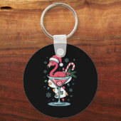 Merry Christmas Nk Flamingo Wine Drinking Lights X Sleutelhanger (Voorkant)