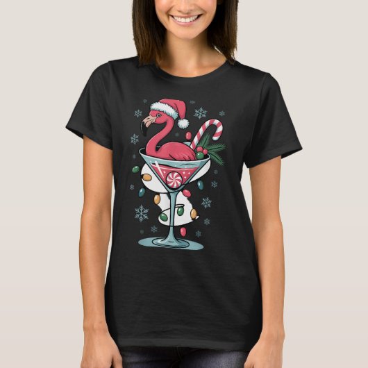 Merry Christmas Nk Flamingo Wine Drinking Lights X T-shirt (Voorkant)
