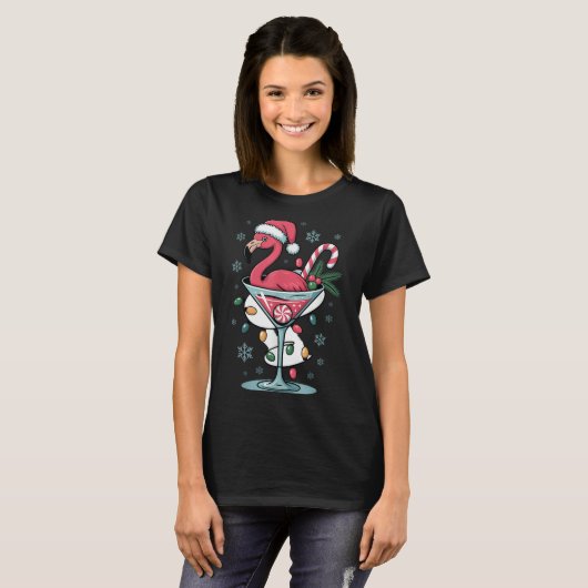 Merry Christmas Nk Flamingo Wine Drinking Lights X T-shirt (Voorkant volledig)