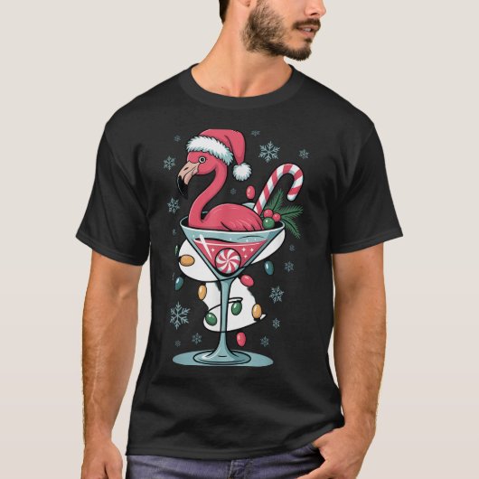 Merry Christmas Nk Flamingo Wine Drinking Lights X T-shirt (Voorkant)